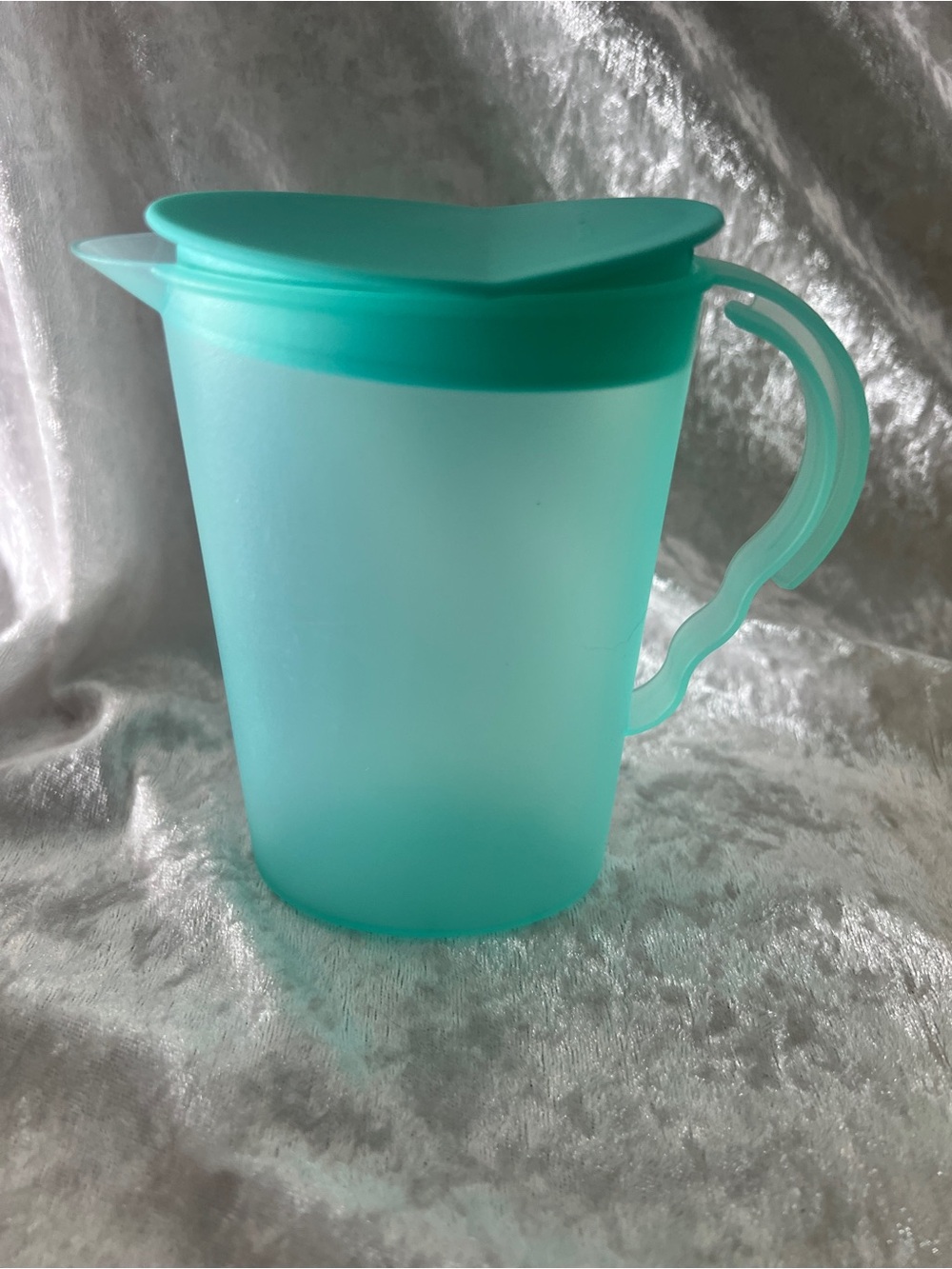 Translucent Teal Plastic Pitcher with Lid